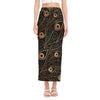 Black And Gold Peacock Feather Print Side Slit Maxi Skirt