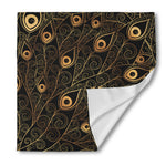 Black And Gold Peacock Feather Print Silk Bandana