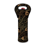 Black And Gold Peacock Feather Print Single Neoprene Wine Tote