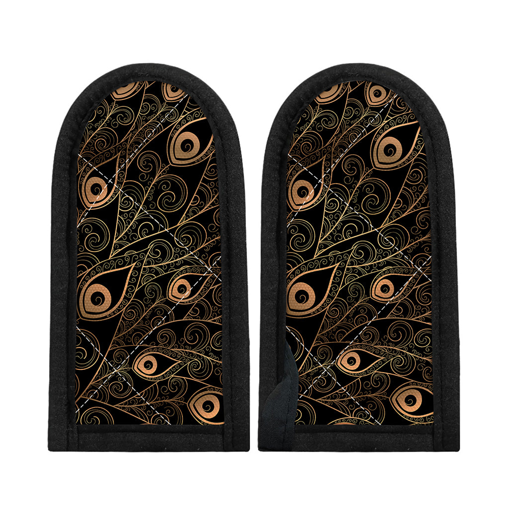 Black And Gold Peacock Feather Print Skillet Handle Cover