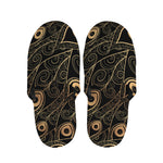 Black And Gold Peacock Feather Print Slippers