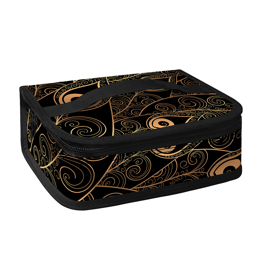 Black And Gold Peacock Feather Print Small Lunch Bag