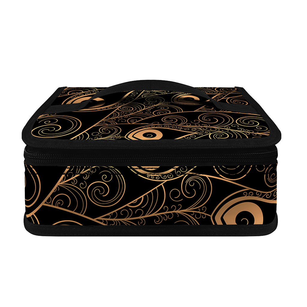 Black And Gold Peacock Feather Print Small Lunch Bag