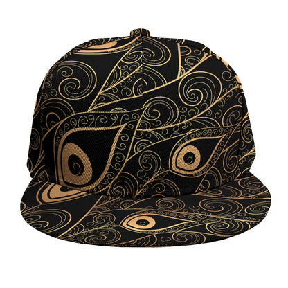 Black And Gold Peacock Feather Print Snapback Cap