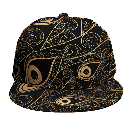 Black And Gold Peacock Feather Print Snapback Cap