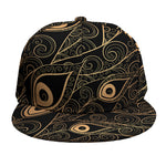 Black And Gold Peacock Feather Print Snapback Cap