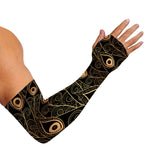 Black And Gold Peacock Feather Print Sun Protection Arm Sleeves