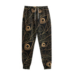 Black And Gold Peacock Feather Print Sweatpants