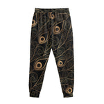 Black And Gold Peacock Feather Print Sweatpants