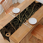 Black And Gold Peacock Feather Print Table Runner