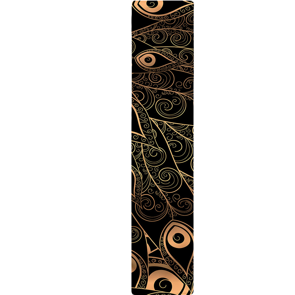 Black And Gold Peacock Feather Print Table Runner