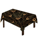 Black And Gold Peacock Feather Print Tablecloth