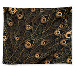 Black And Gold Peacock Feather Print Tapestry