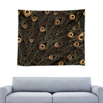 Black And Gold Peacock Feather Print Tapestry
