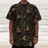 Black And Gold Peacock Feather Print Textured Short Sleeve Shirt