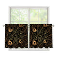 Black And Gold Peacock Feather Print Tier Curtains