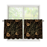 Black And Gold Peacock Feather Print Tier Curtains
