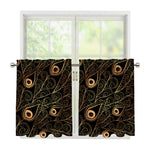 Black And Gold Peacock Feather Print Tier Curtains