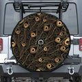 Black And Gold Peacock Feather Print Tire Cover With Camera Hole