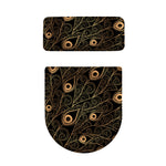 Black And Gold Peacock Feather Print Toilet Lid And Tank Cover Set