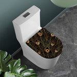 Black And Gold Peacock Feather Print Toilet Lid Cover
