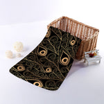 Black And Gold Peacock Feather Print Towel