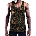 Black And Gold Peacock Feather Print Training Tank Top