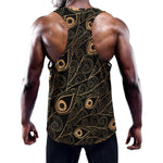 Black And Gold Peacock Feather Print Training Tank Top