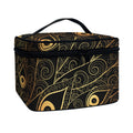 Black And Gold Peacock Feather Print Travel Makeup Bag