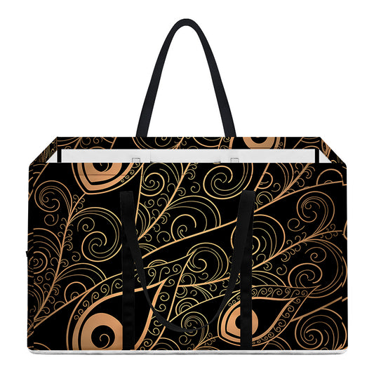 Black And Gold Peacock Feather Print Utility Tote Bag