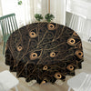 Black And Gold Peacock Feather Print Waterproof Round Tablecloth