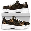 Black And Gold Peacock Feather Print White Chunky Shoes