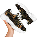 Black And Gold Peacock Feather Print White Chunky Shoes