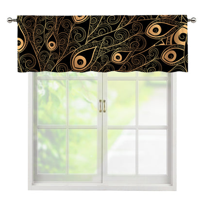 Black And Gold Peacock Feather Print Window Valance