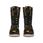 Black And Gold Peacock Feather Print Winter Boots