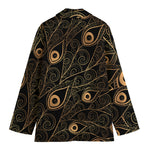 Black And Gold Peacock Feather Print Women's Cotton Blazer