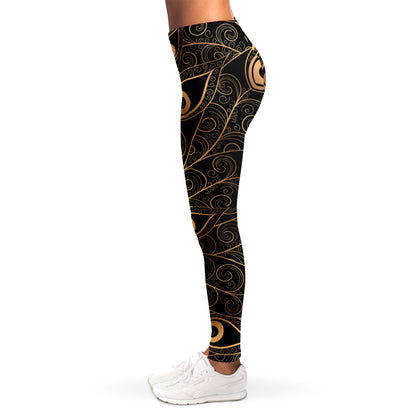 Black And Gold Peacock Feather Print Women's Leggings