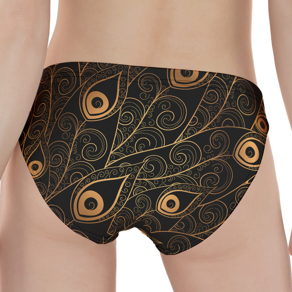 Black And Gold Peacock Feather Print Women's Panties