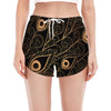 Black And Gold Peacock Feather Print Women's Split Running Shorts