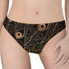 Black And Gold Peacock Feather Print Women's Thong