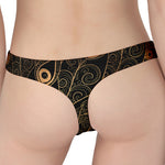 Black And Gold Peacock Feather Print Women's Thong