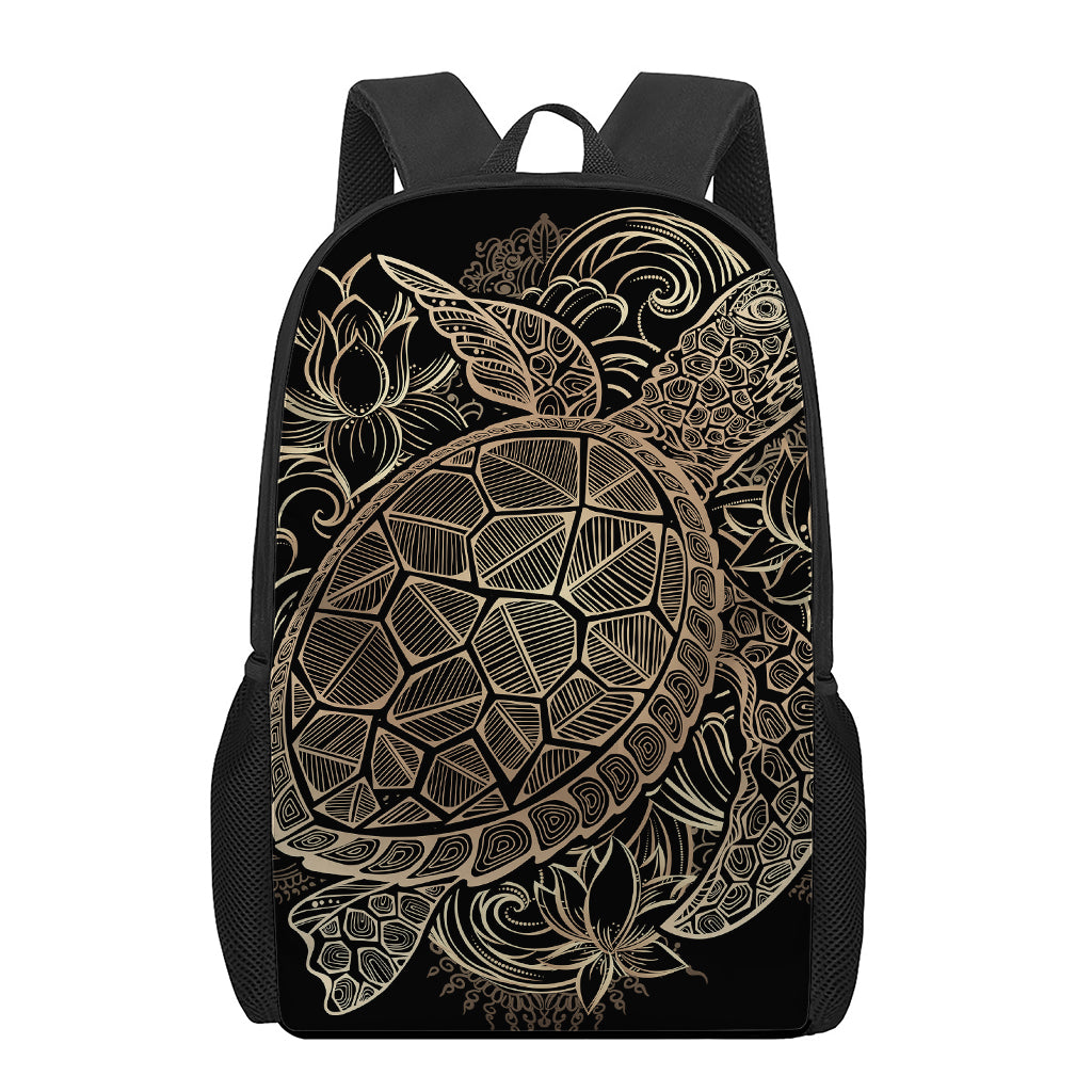 Black And Gold Sea Turtle Print 17 Inch Backpack