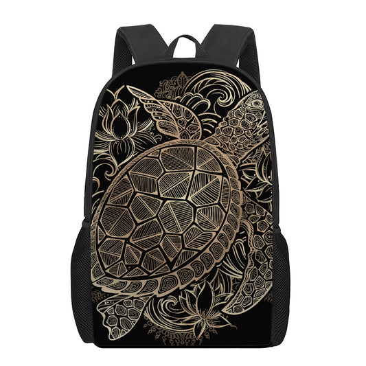 Black And Gold Sea Turtle Print 17 Inch Backpack