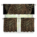Black And Gold Sea Turtle Print 3 Piece Kitchen Curtains