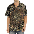 Black And Gold Sea Turtle Print Aloha Shirt
