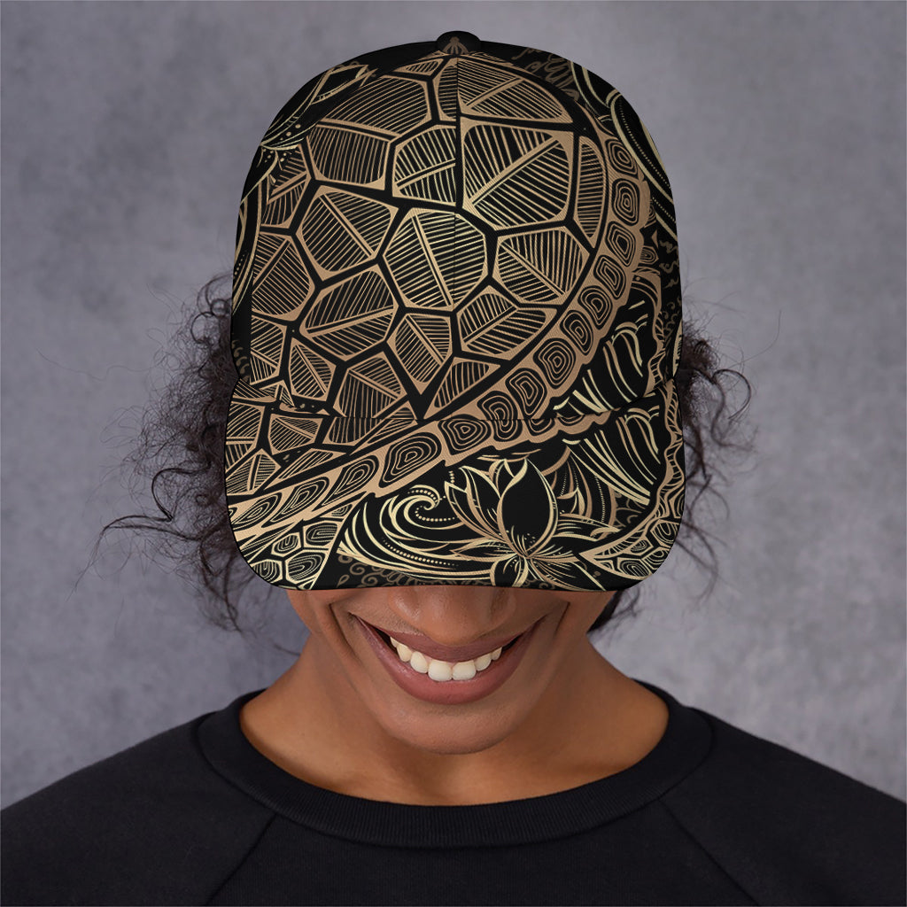 Black And Gold Sea Turtle Print Baseball Cap