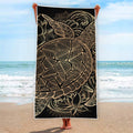 Black And Gold Sea Turtle Print Beach Towel