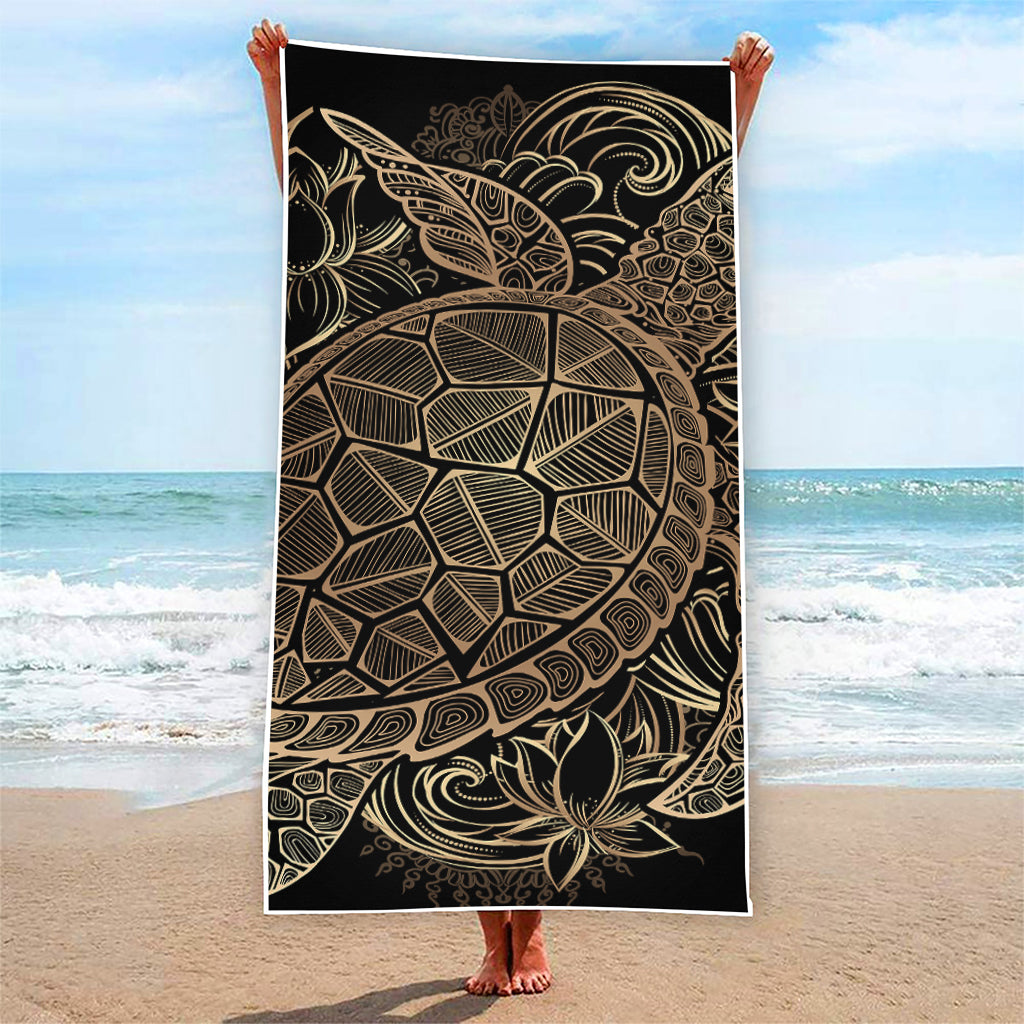 Black And Gold Sea Turtle Print Beach Towel