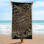 Black And Gold Sea Turtle Print Beach Towel