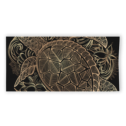 Black And Gold Sea Turtle Print Beach Towel